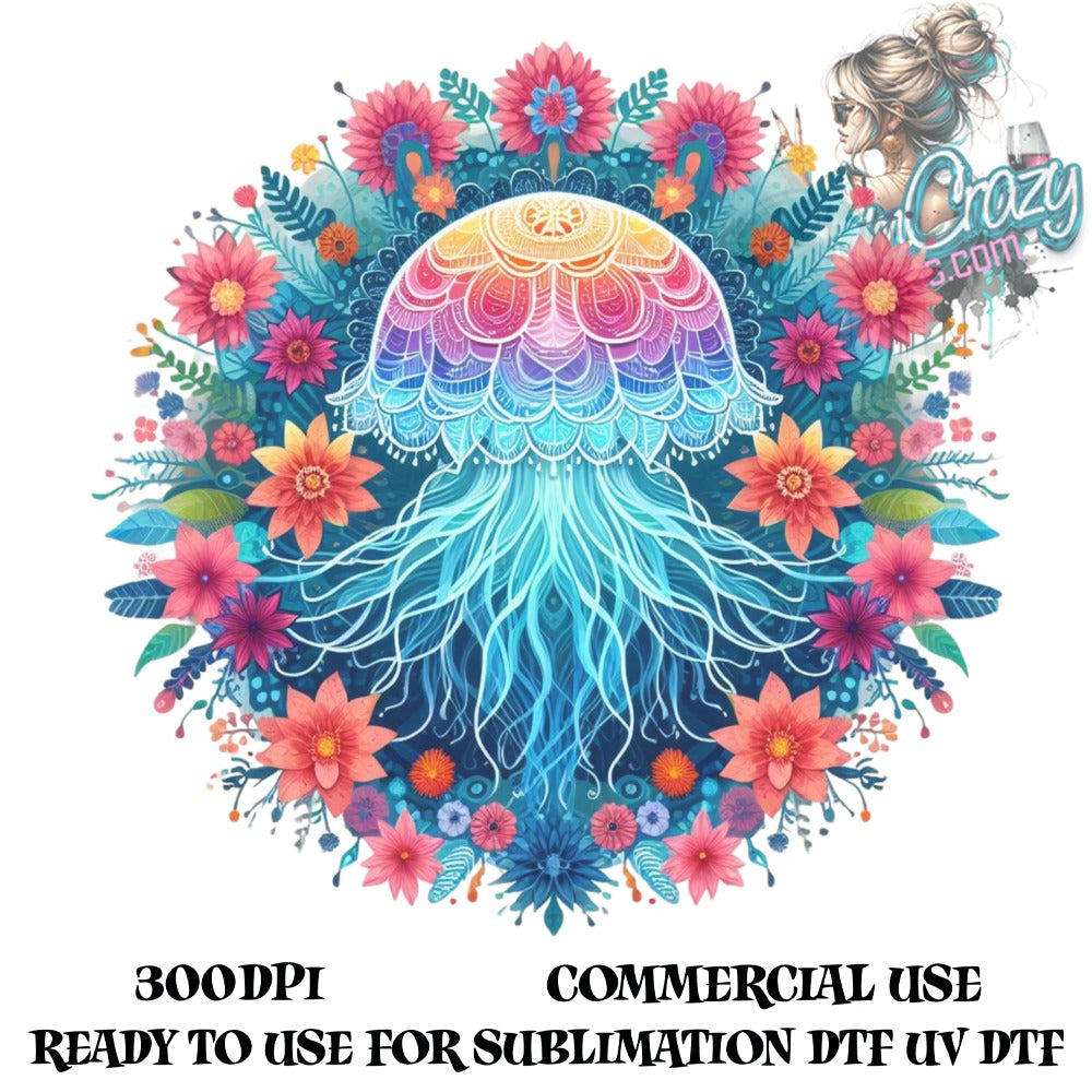 Vibrant Floral Mandala Digital Design for Sublimation, Commercial Use, 300DPI High Resolution, Ready to Use DTF UV Print