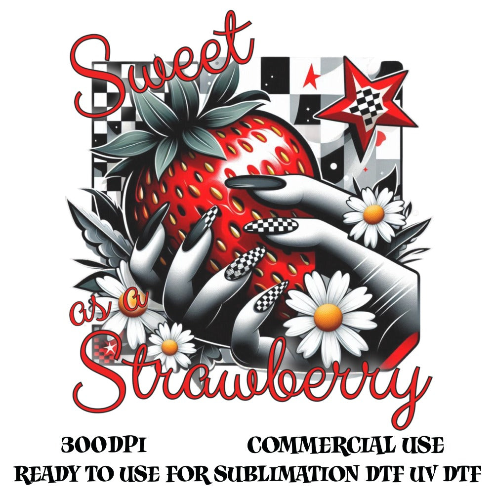 Sweet as a Strawberry Digital Design for Sublimation, DTF UV, Commercial Use, 300DPI Graphic