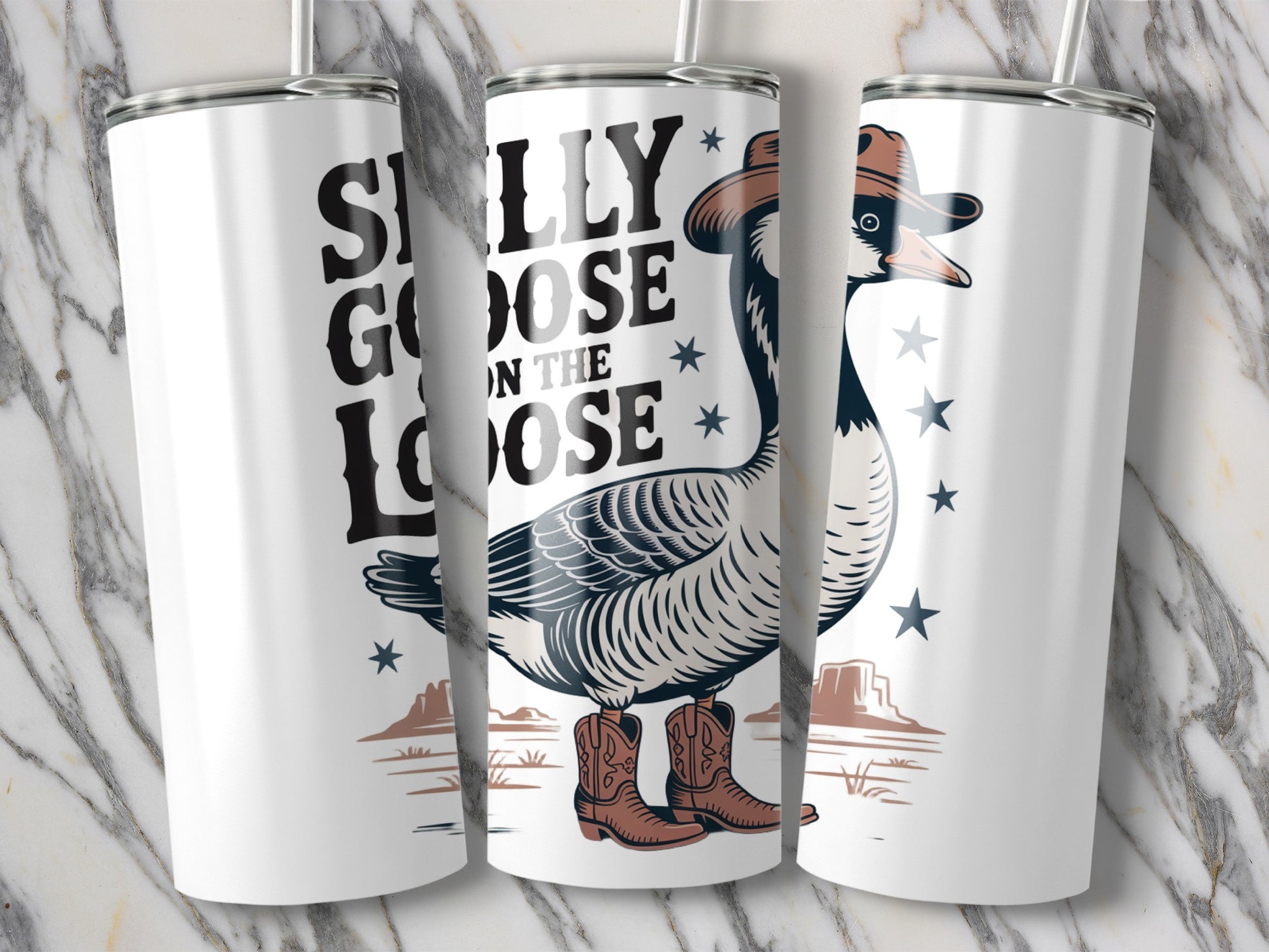 Western Goose Graphic Tumbler, Stainless Steel Insulated Cup, Unique Cowboy Boot Design, Outdoor Themed Drinkware