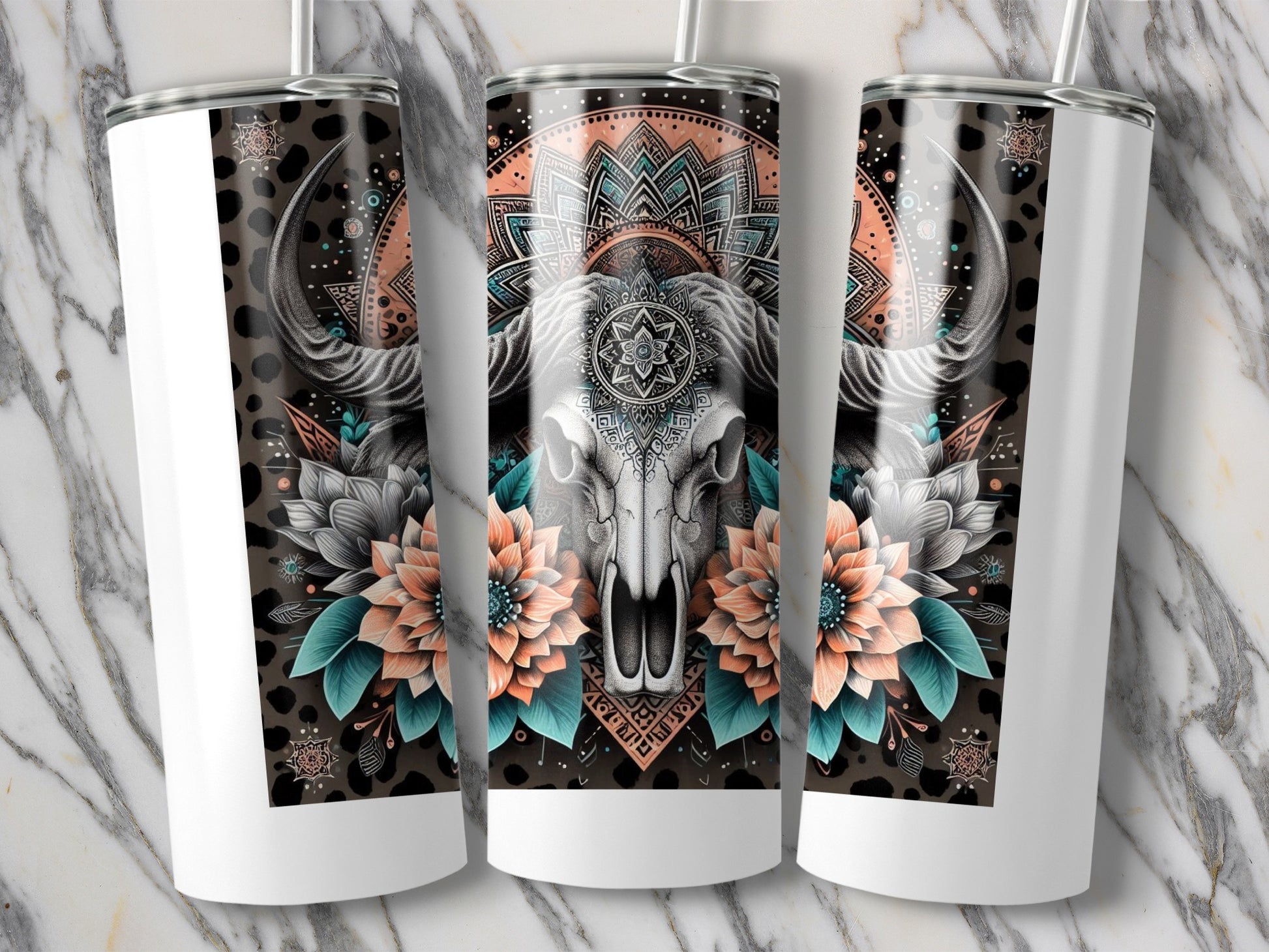 Boho Chic Elephant Tumbler, Stainless Steel Insulated Cup, Floral Mandala Design, Travel Mug, Unique Gift Idea
