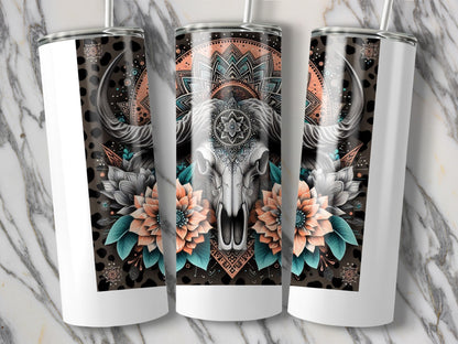 Boho Chic Elephant Tumbler, Stainless Steel Insulated Cup, Floral Mandala Design, Travel Mug, Unique Gift Idea