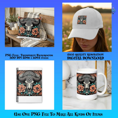 Boho Chic Elephant Floral Design Cushion, Hat, Notebook, Coffee Mug Set - High Resolution Digital Files