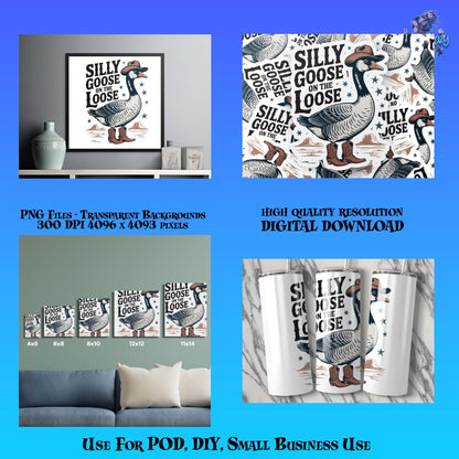 Silly Goose Loose Graphic PNG Files, High Quality Digital Art for DIY, POD, Home Decor Crafts