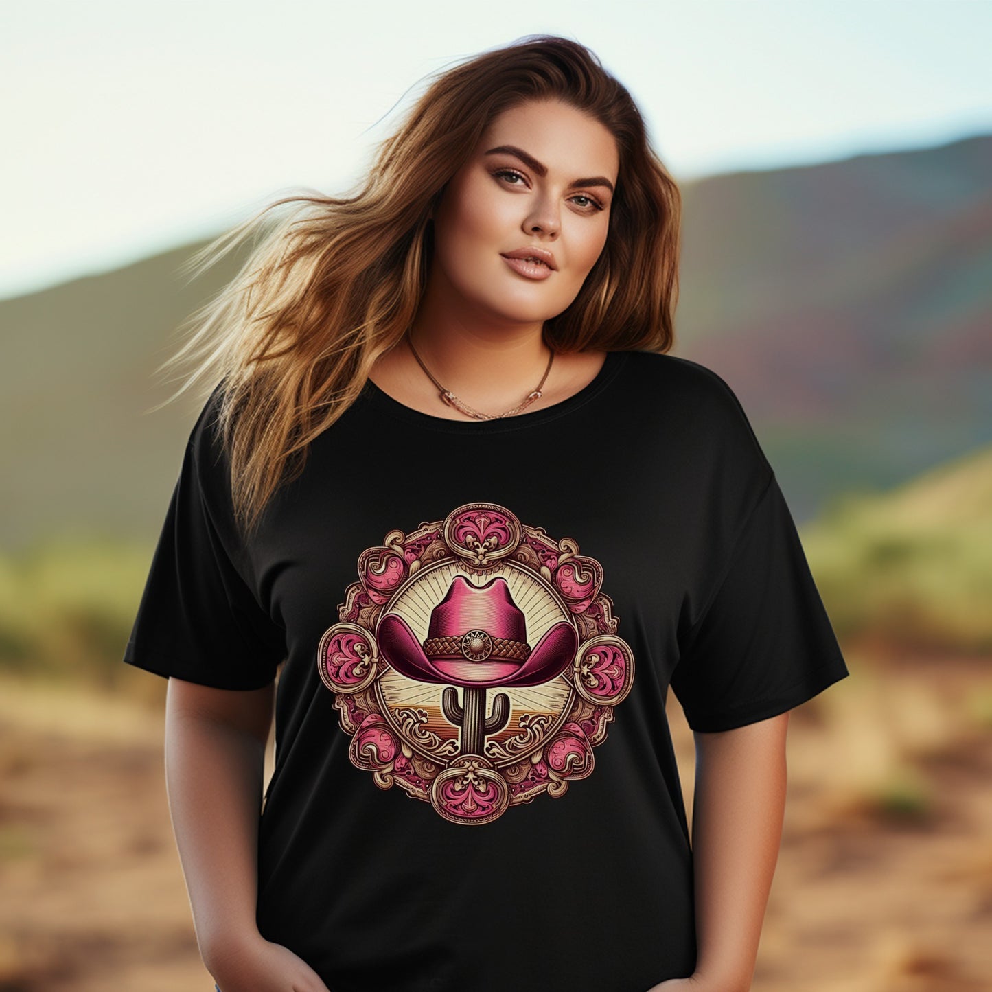 Stylish Graphic T-Shirt for Women, Plus Size Black Tee with Ornate Heart Design, Casual Fashion Top