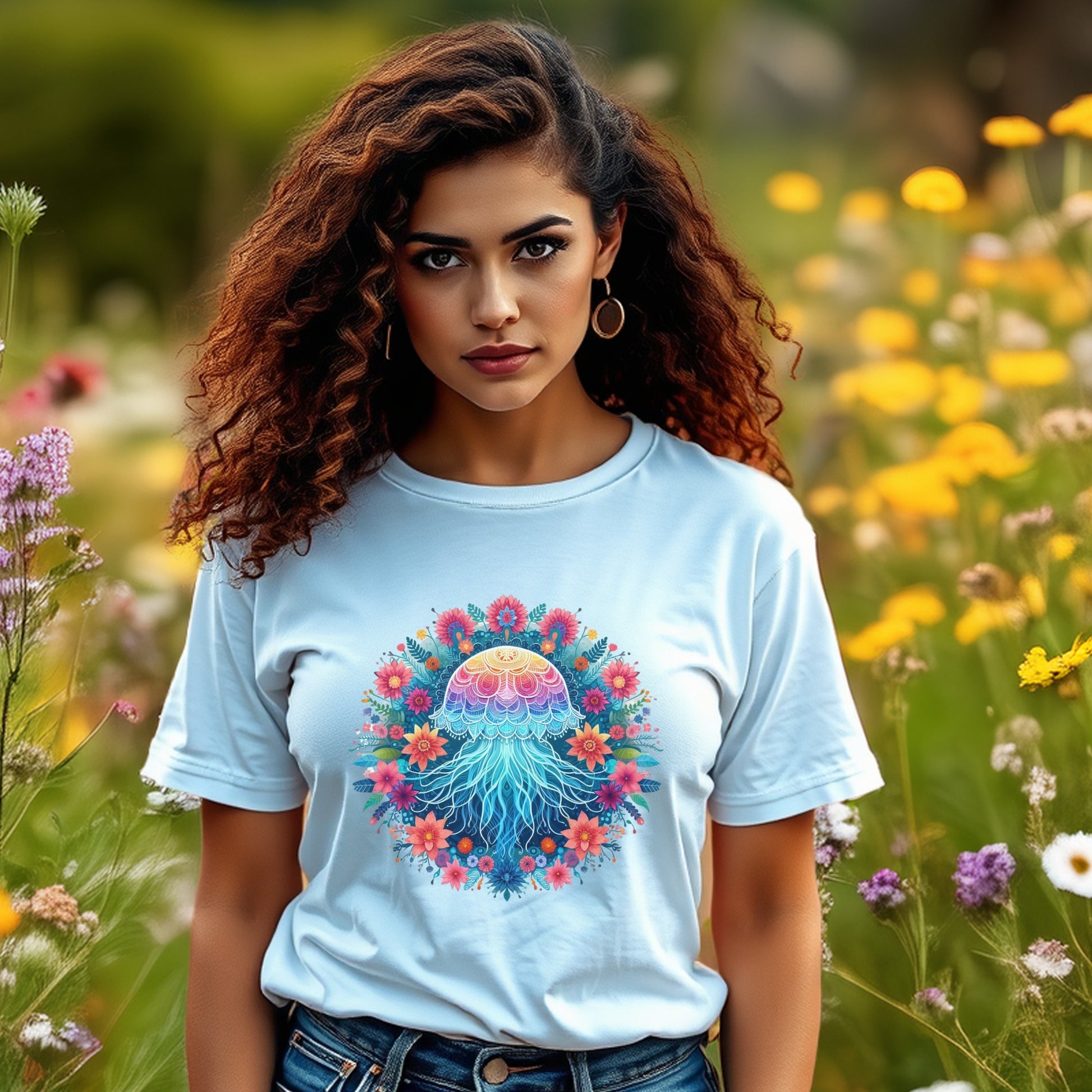 Women's Floral Dreamcatcher T-Shirt, Vibrant Print Summer Tee, Casual Boho Style Top, Soft Cotton, Fashionable Streetwear