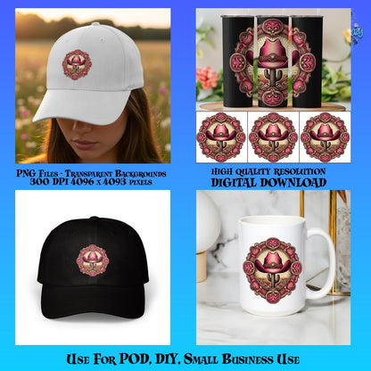 Vintage Rose Compass Digital Design for Hats, High Quality PNG, DIY Crafts, Small Business Use, Instant Download