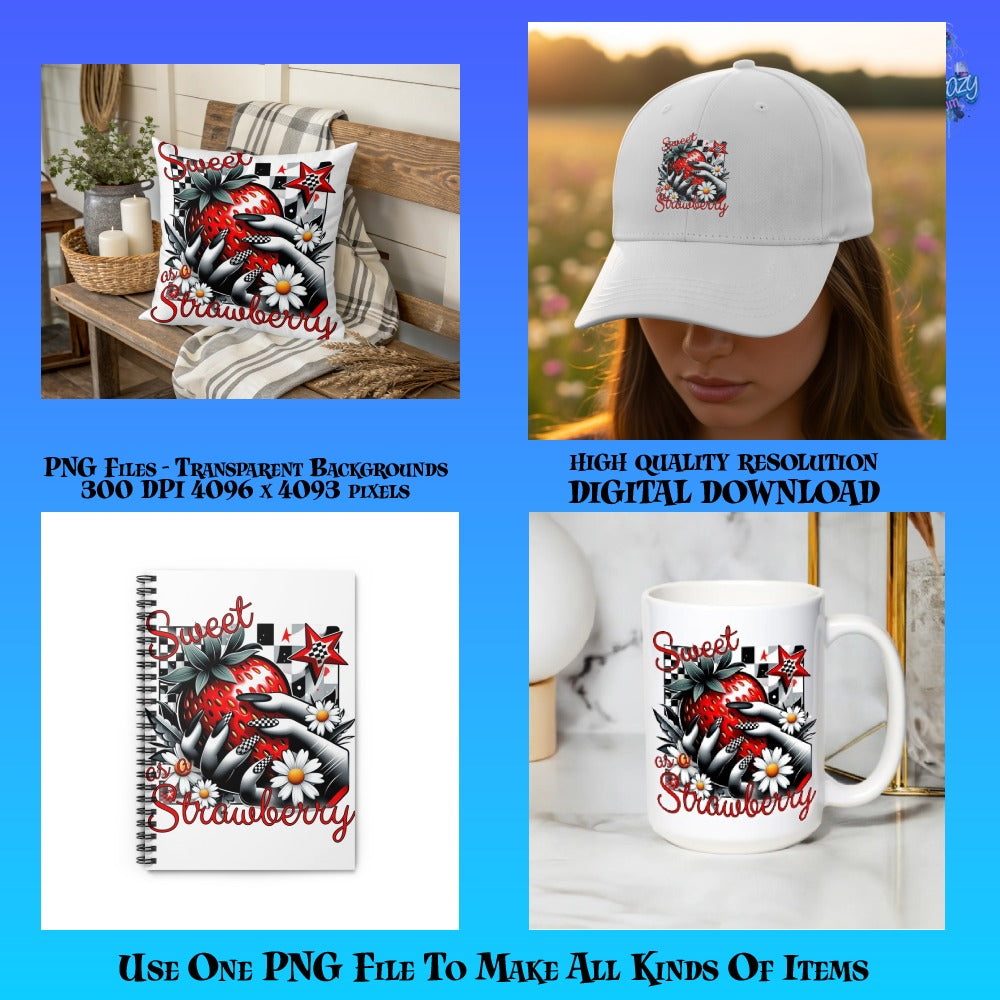Floral Throw Pillow and Mug Set, Sweet Strawberry Design, High-Resolution Digital Decor