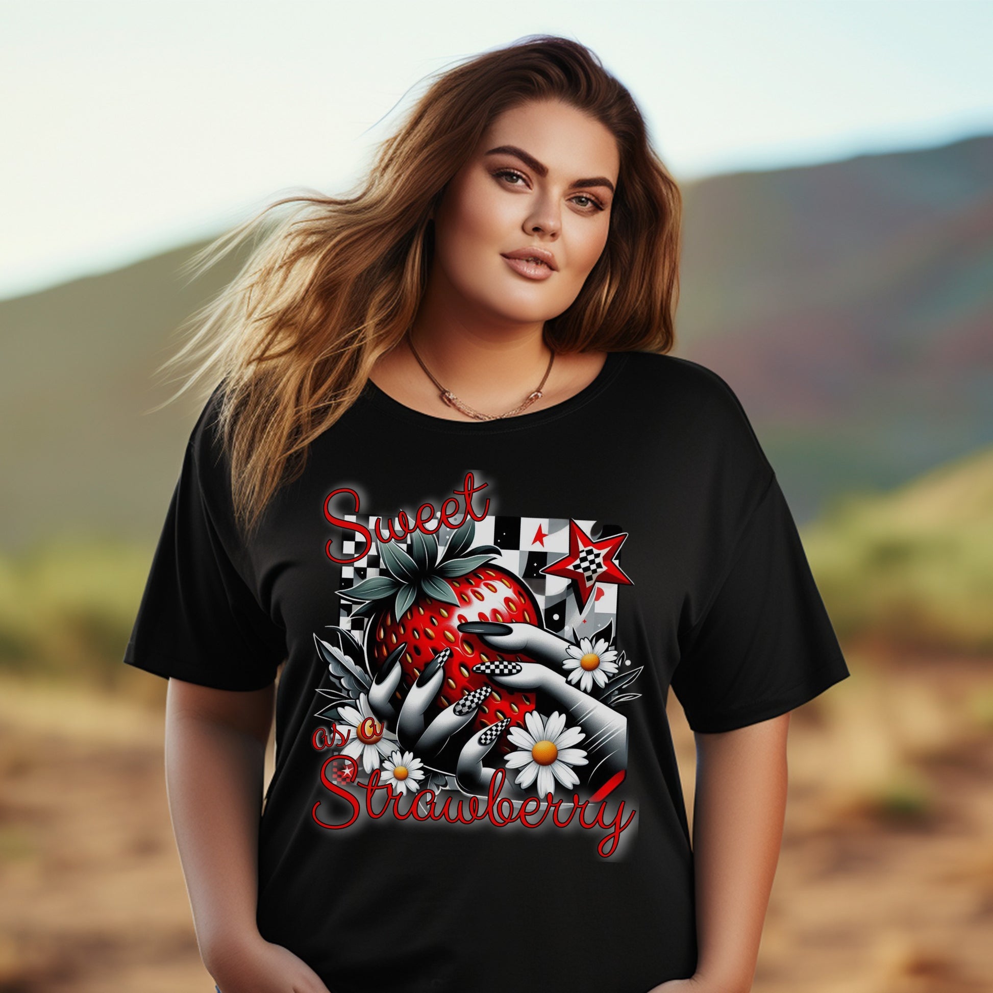 Plus Size Graphic Tee Sweet Strawberry Design Casual Summer Fashion Top for Women