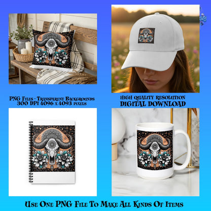 Bohemian Elephant Design PNG File, High Resolution Digital Download for DIY Projects, Stationery, Apparel, and Home Decor