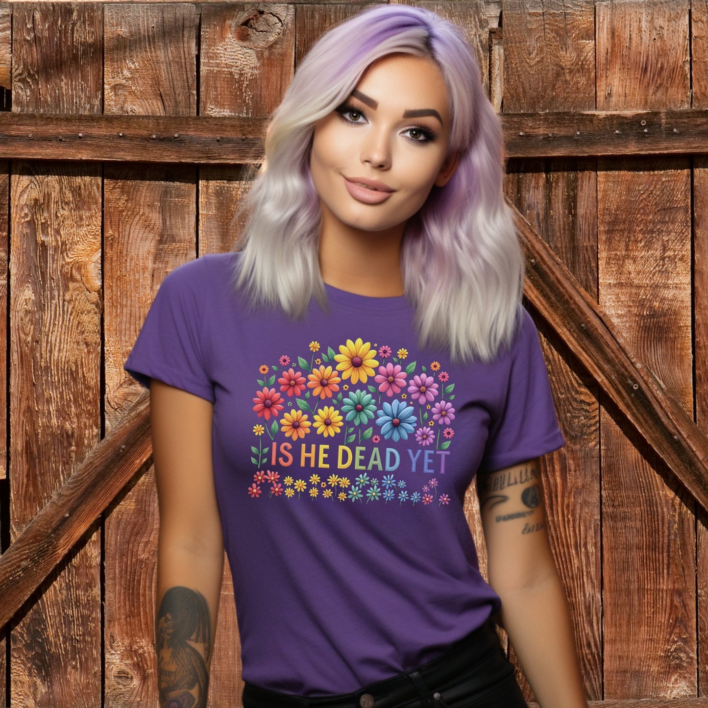 Is He Dead Yet Colorful Floral Graphic Tee product