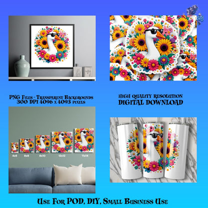 Bright Floral Digital Download, High Resolution PNG, DIY Wall Art, Home Decor, Clipart, Print Ready Files for Small Business Use