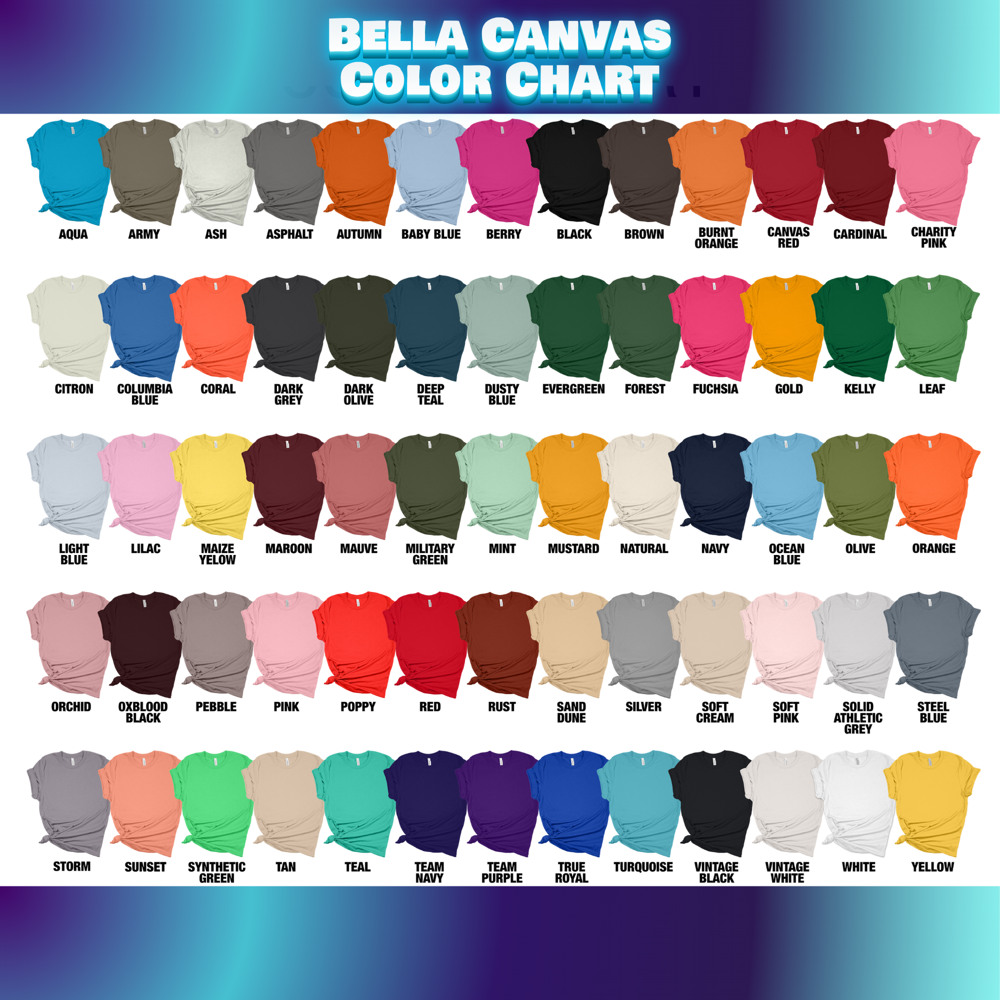 Bella Canvas Color Chart Variety product