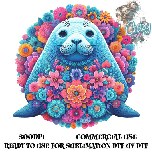 Colorful Floral Turtle Sublimation Design, Commercial Use, Digital Download, Vibrant Flower Graphics, 300DPI High Resolution, Ready for DTF