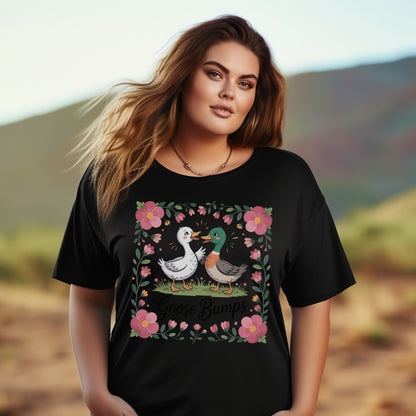 Plus Size Floral Goose Graphic Tee, Cute Duck Print T-Shirt, Casual Women's Fashion Top
