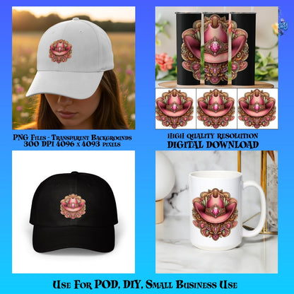 Vintage Rose Hat and Mug PNG Files, High Resolution Digital Download for DIY, POD, Small Business Use