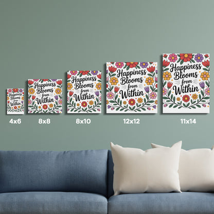 Happiness Blooms Within Floral Wall Art Prints, Colorful Home Decor Set, Multiple Sizes Available