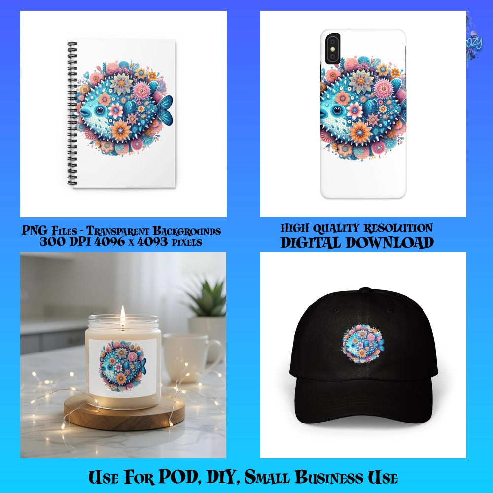 Floral Mandala Design Notebook, Phone Case, Mug, and Baseball Cap Set for DIY and Small Business Use