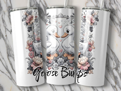 Love Birds Tumbler, Custom Stainless Steel Insulated Drinkware, Floral Goose Design, Romantic Gift Idea, Wedding Favor, 20oz