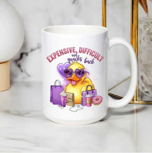 Expensive Difficult Duck Mug, Funny Duck Coffee Cup, Unique Animal Graphic Mug, Quirky Gift Idea for Shoppers