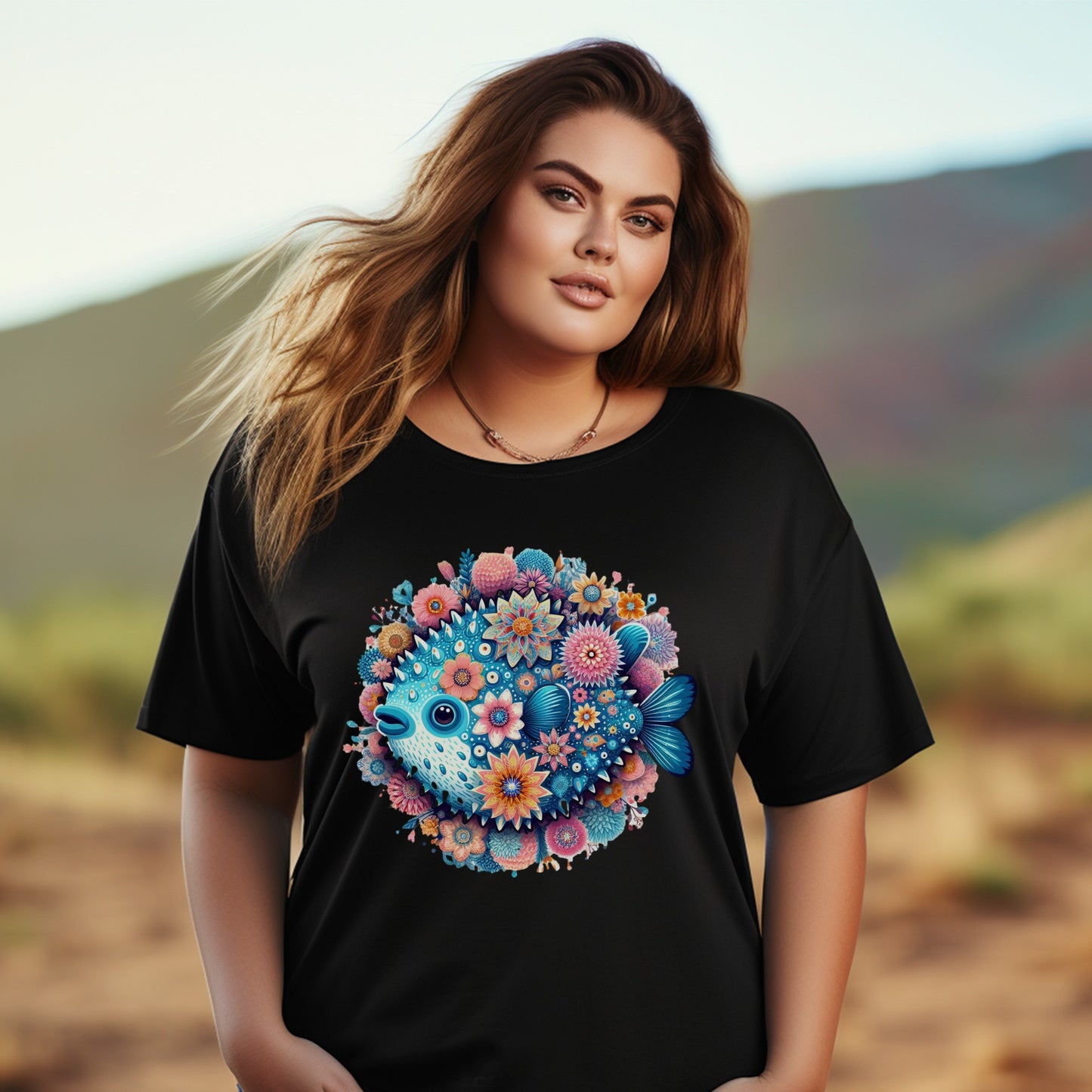 Women's Plus Size Black T-Shirt with Colorful Floral Heart Design, Casual Fashion Top