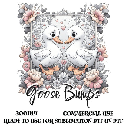 Cute Duck Couple Digital Graphic, Floral Frame, Commercial Use, Sublimation Design, Romantic Ducks Illustration, Printable Art 300dpi