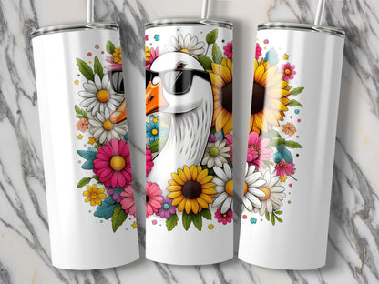 Colorful Floral Chicken Tumbler, Insulated Stainless Steel Drinkware, Sunflower and Daisy Design, 20 oz